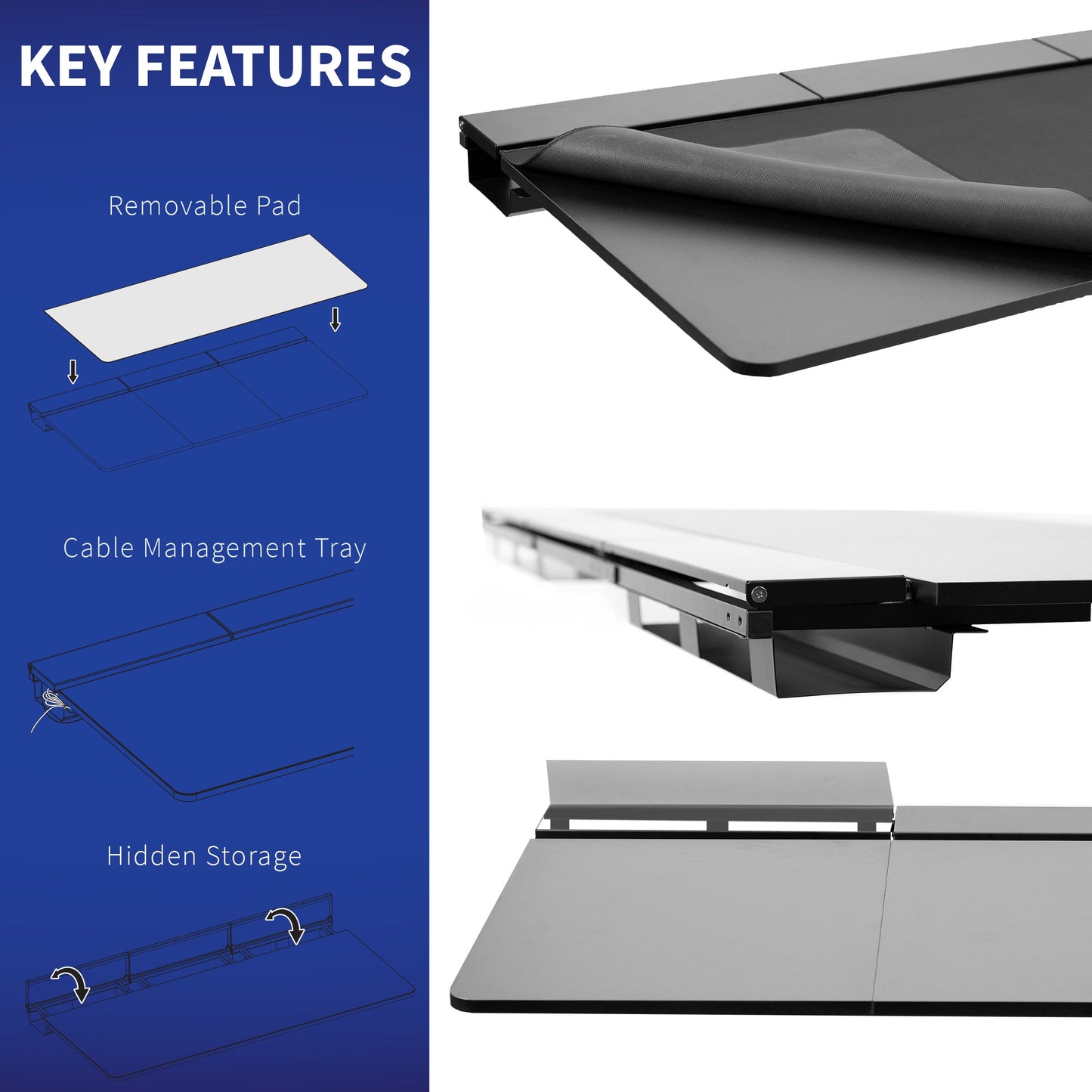 VIVO 1B6-P3B Series - Electric Desk with Concealed Cable Table Top and Full-Size Pad - DESK-KIT-1B6-P3B