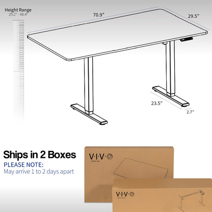 VIVO 71" x 30" Electric Desk with Square Corner Top - DESK-KIT-1B71S-B
