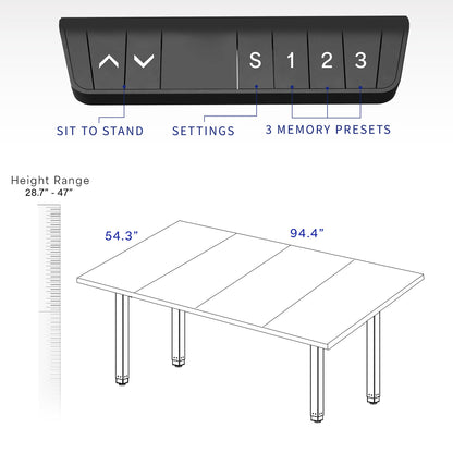 VIVO 40 Series - 95" x 55" Dual Motor 4-Leg Conference Table with Square Corner Top - DESK-KIT-404B