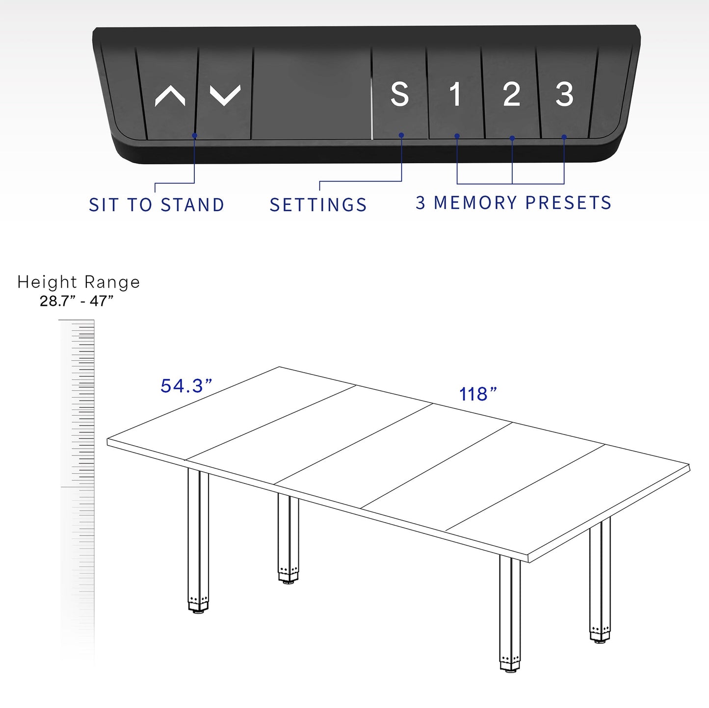 VIVO 40 Series - 118" x 55" Dual Motor 4-Leg Conference Table with Square Corner Top - DESK-KIT-405B