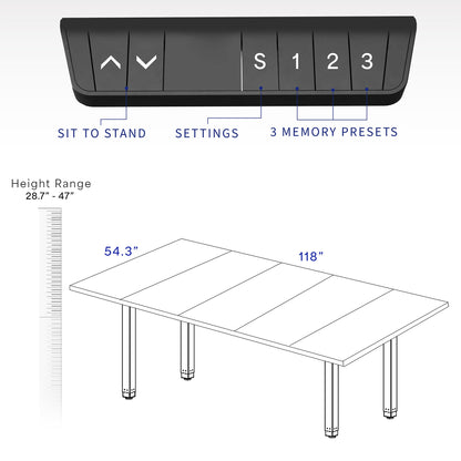 VIVO 40 Series - 118" x 55" Dual Motor 4-Leg Conference Table with Square Corner Top - DESK-KIT-405B