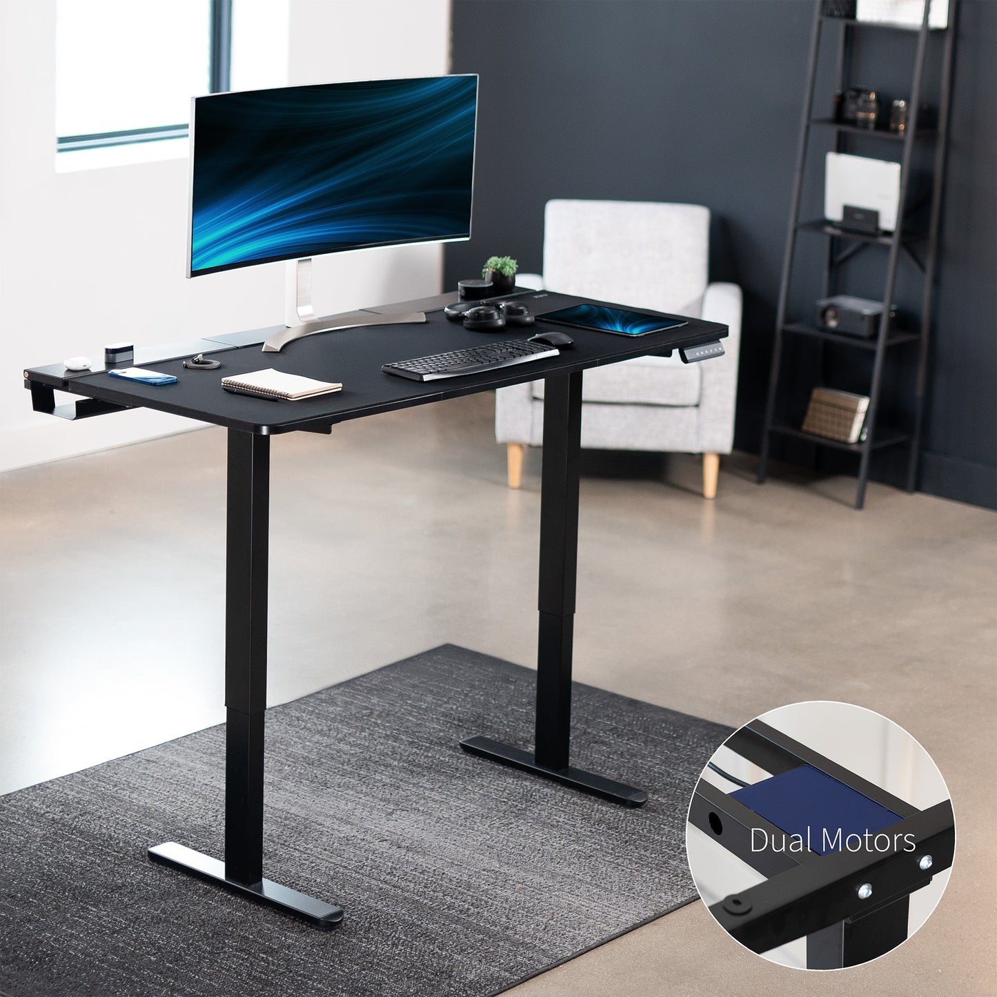 VIVO  Series - Dual Motor Electric Desk with Concealed Cable Table Top & Full-Size Pad - DESK-KIT-E2B-P3B