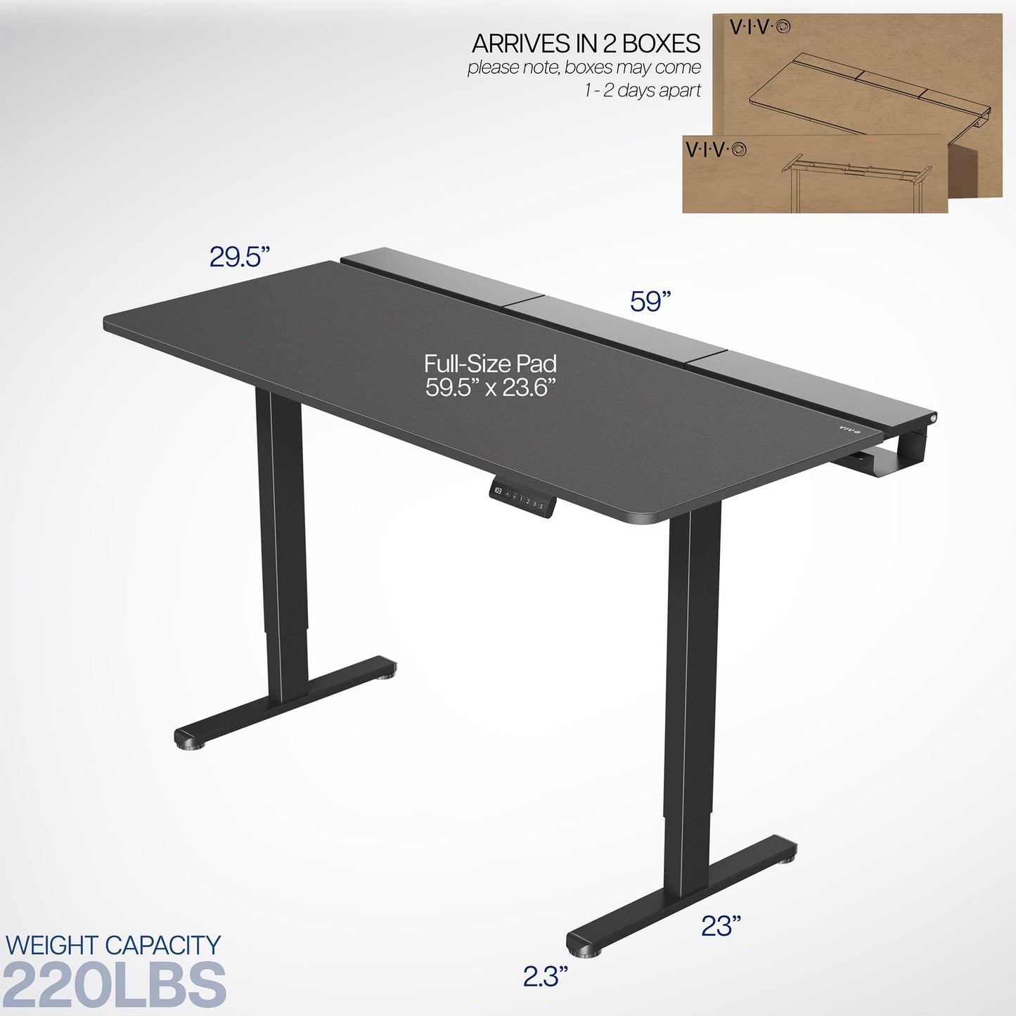 VIVO  Series - Dual Motor Electric Desk with Concealed Cable Table Top & Full-Size Pad - DESK-KIT-E2B-P3B