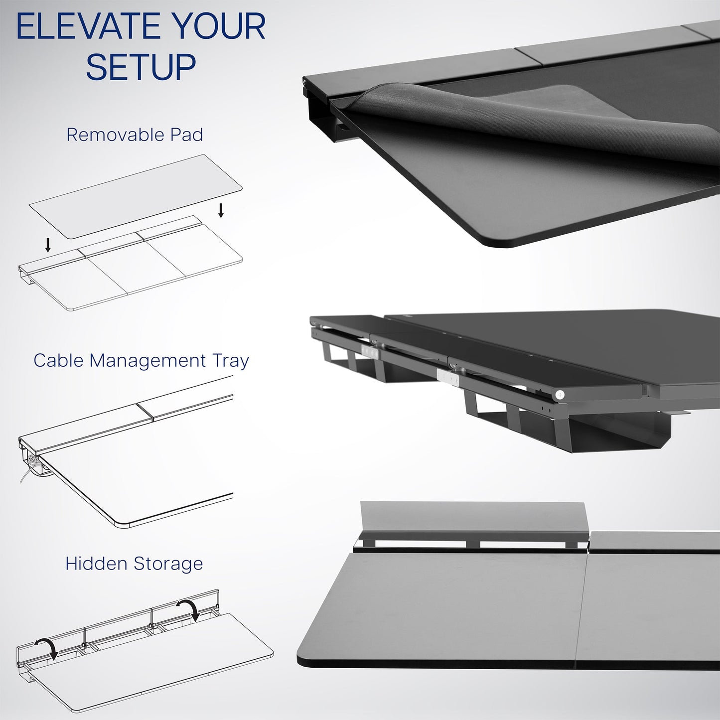 VIVO  Series - Dual Motor Electric Desk with Concealed Cable Table Top & Full-Size Pad - DESK-KIT-E2B-P3B