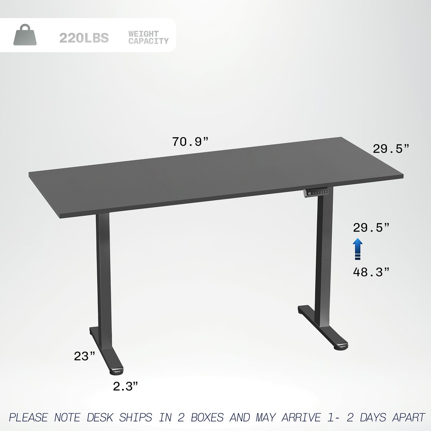 VIVO E2 Series - 71" x 30" Dual Motor Electric with Square Corner Top - DESK-KIT-E2B71S-B