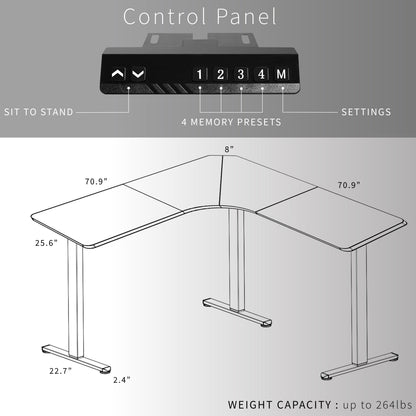 VIVO E3 Series - Curved Corner Triple Motor Electric Desk with Push Button Memory Controller - DESK-KIT-E3CB2