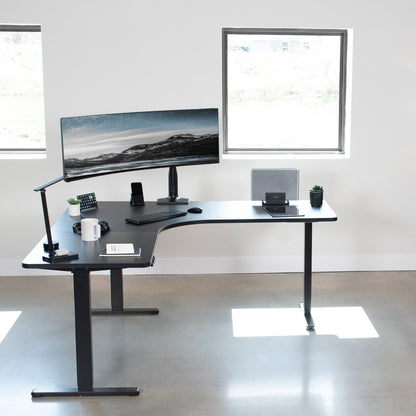 VIVO E3 Series - Curved Corner Triple Motor Electric Desk with Push Button Memory Controller - DESK-KIT-E3CB2