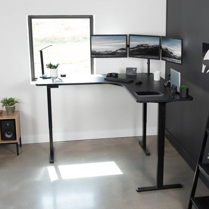 VIVO E3 Series - Curved Corner Triple Motor Electric Desk with Push Button Memory Controller - DESK-KIT-E3CB2