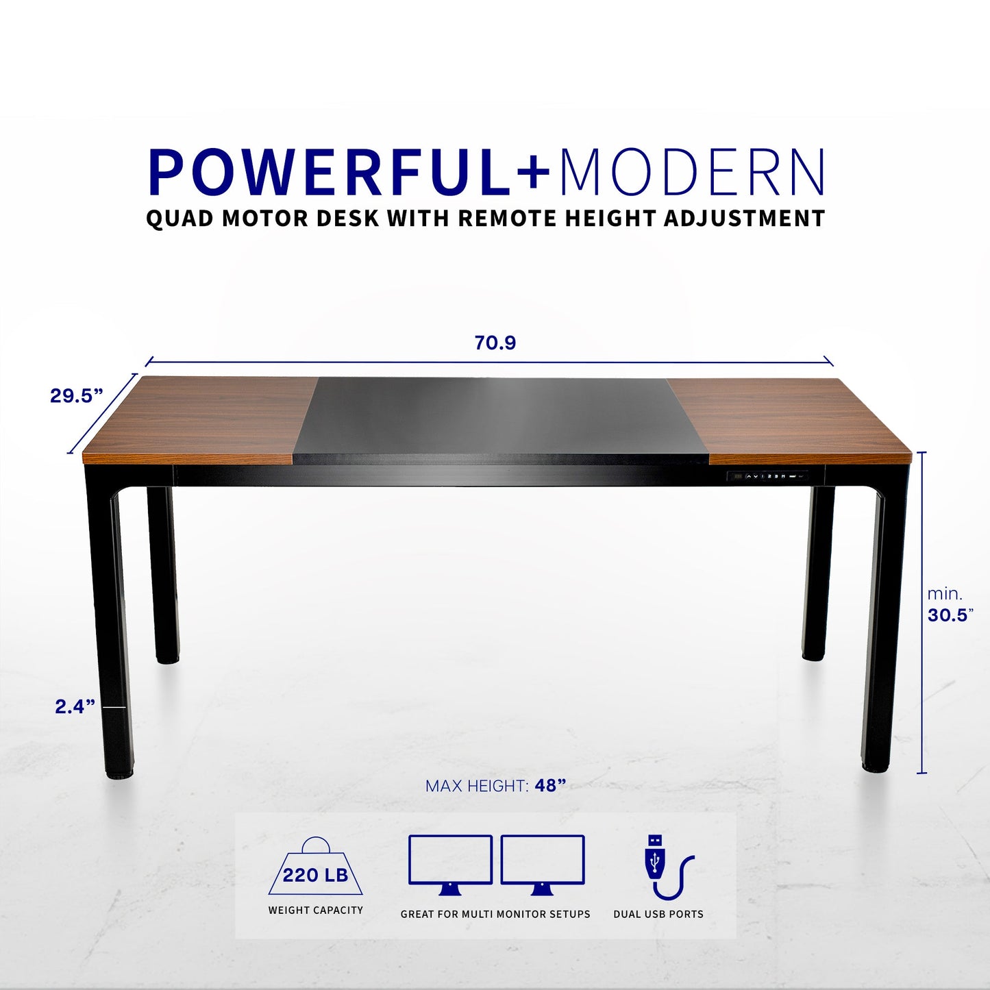 VIVO Dark Walnut / Black 71" x 30" Quad Motor Electric 4-Leg Desk - DESK-KIT-F10BD