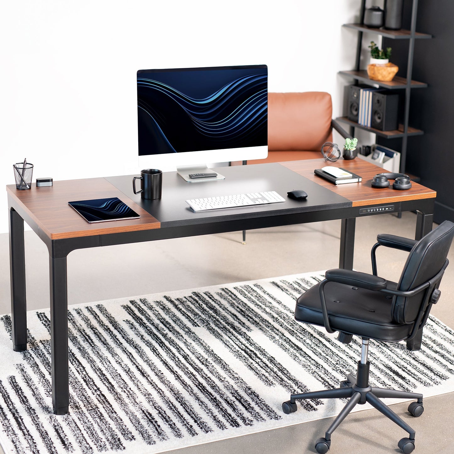 VIVO Dark Walnut / Black 71" x 30" Quad Motor Electric 4-Leg Desk - DESK-KIT-F10BD