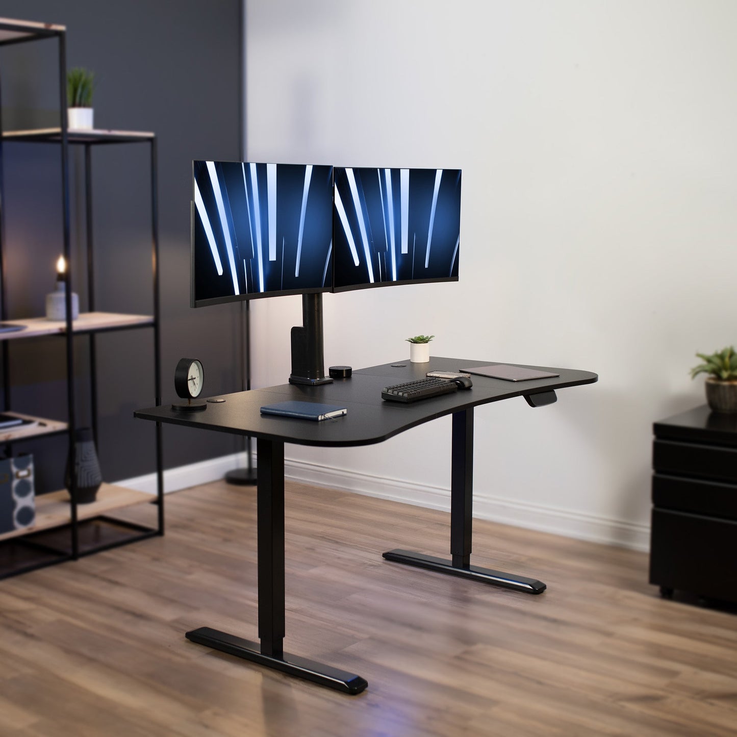 VIVO 63" x 32" Electric Desk with Motorized Dual Monitor Arm & Touch Screen Memory Controller - 20" to 32" Screens - DESK-KIT-SET1B