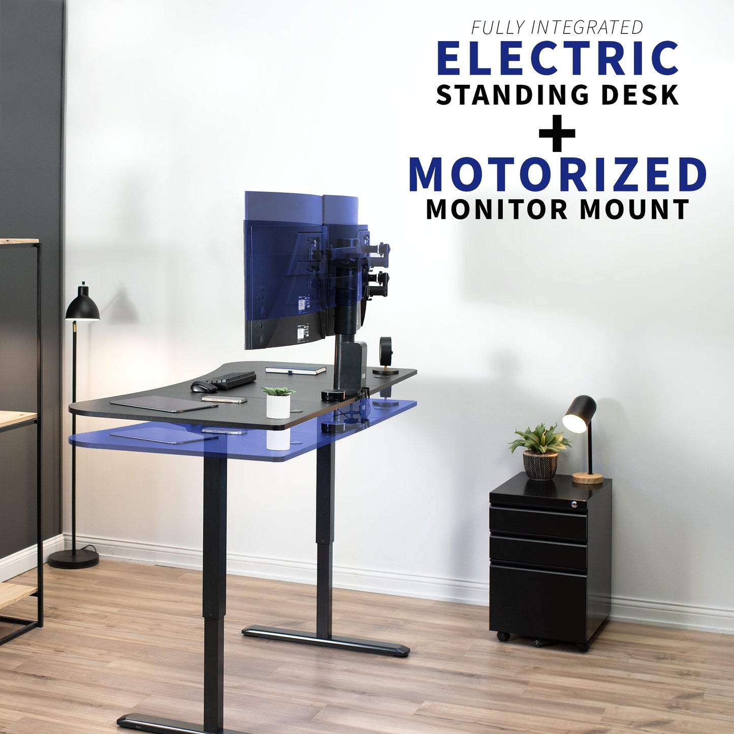 VIVO 63" x 32" Electric Desk with Motorized Dual Monitor Arm & Touch Screen Memory Controller - 20" to 32" Screens - DESK-KIT-SET1B
