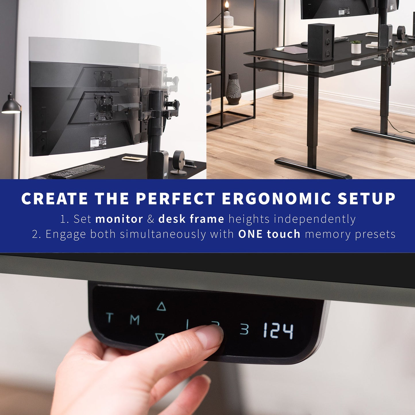 VIVO 63" x 32" Electric Desk with Motorized Dual Monitor Arm & Touch Screen Memory Controller - 20" to 32" Screens - DESK-KIT-SET1B
