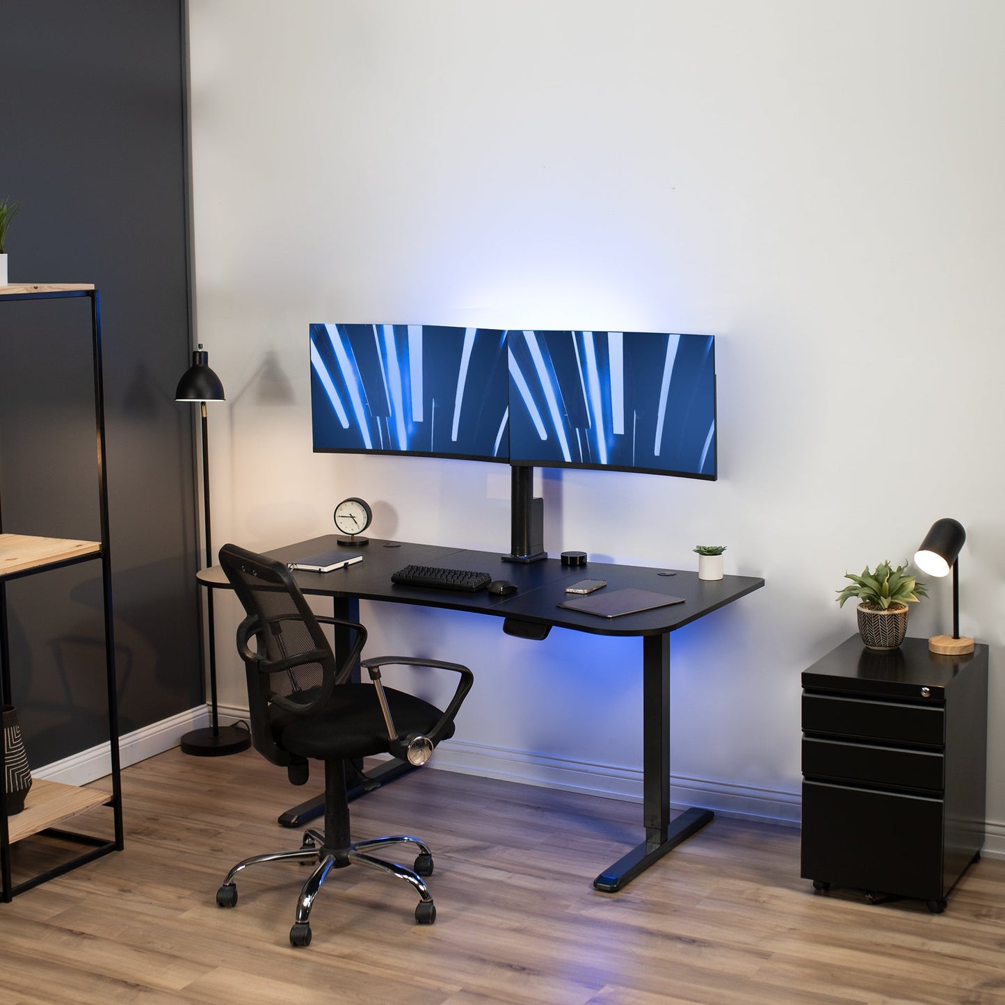 VIVO 63" x 32" Electric Desk with Motorized Dual Monitor Arm & Touch Screen Memory Controller - 20" to 32" Screens - DESK-KIT-SET1B
