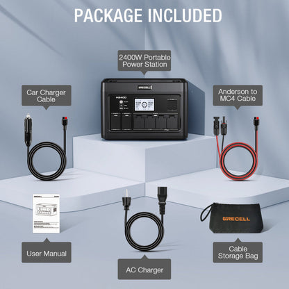 GRECELL Portable Power Station 2400W With Foldable Solar Panel - YCNX0014AGE-US+DYZDB0001AGE*2