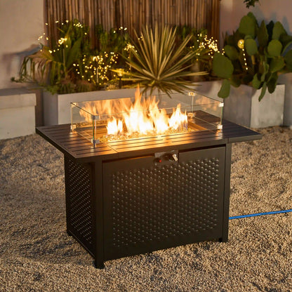 Deko Living Rectangular Outdoor Propane Gas Fire Pit Table 50,000 BTU Propane with Lava Rock Filler  - COB10010