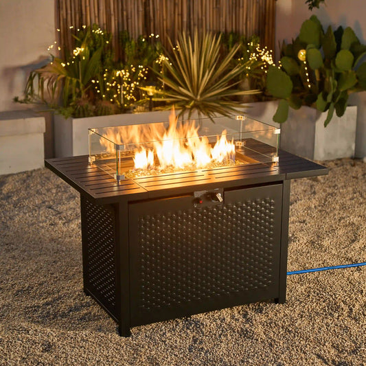 Deko Living Rectangular Outdoor Propane Gas Fire Pit Table 50,000 BTU Propane with Lava Rock Filler  - COB10010