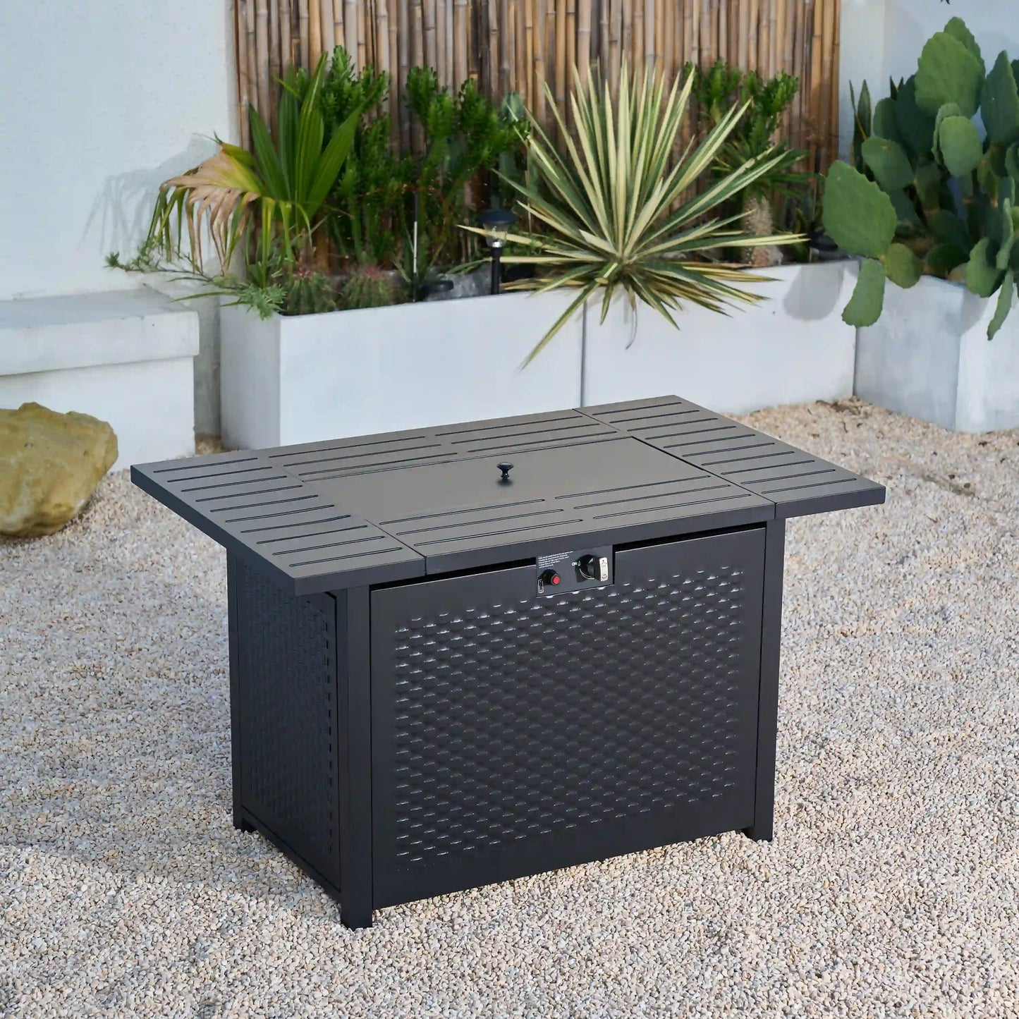 Deko Living Rectangular Outdoor Propane Gas Fire Pit Table 50,000 BTU Propane with Lava Rock Filler  - COB10010