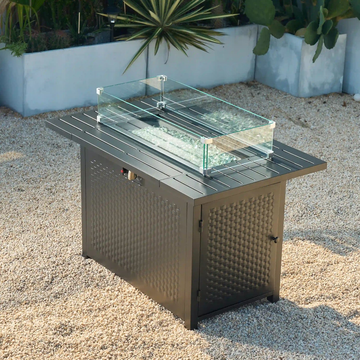 Deko Living Rectangular Outdoor Propane Gas Fire Pit Table 50,000 BTU Propane with Lava Rock Filler  - COB10010