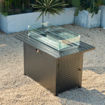 Deko Living Rectangular Outdoor Propane Gas Fire Pit Table 50,000 BTU Propane with Lava Rock Filler  - COB10010
