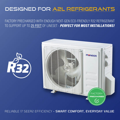 Pioneer® Diamante Essenza™ 11,500 BTU 17 SEER2 115V High-Wall Ductless Mini-Split Air Conditioner Inverter Heat Pump with 16 Ft. Kit