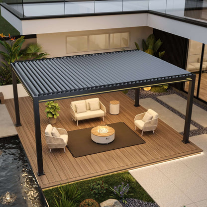 Bon Pergola Villa Pergola 2.0 - Motorized Louver w/ Lighting - VP2-1319-DG