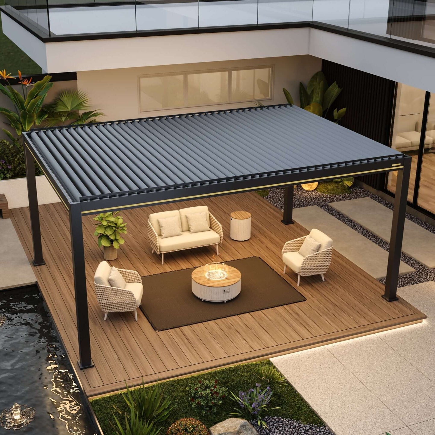 Bon Pergola Villa Pergola 2.0 - Motorized Louver w/ Lighting - VP2-1319-DG