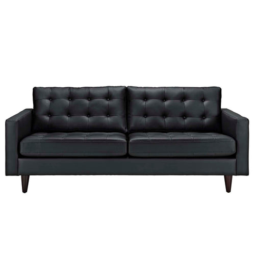 Modway Furniture Empress Bonded Leather Sofa - Plush, Deeply Tufted Design with Solid Wood Legs for Elegant Living Spaces - EEI-1010-BLK