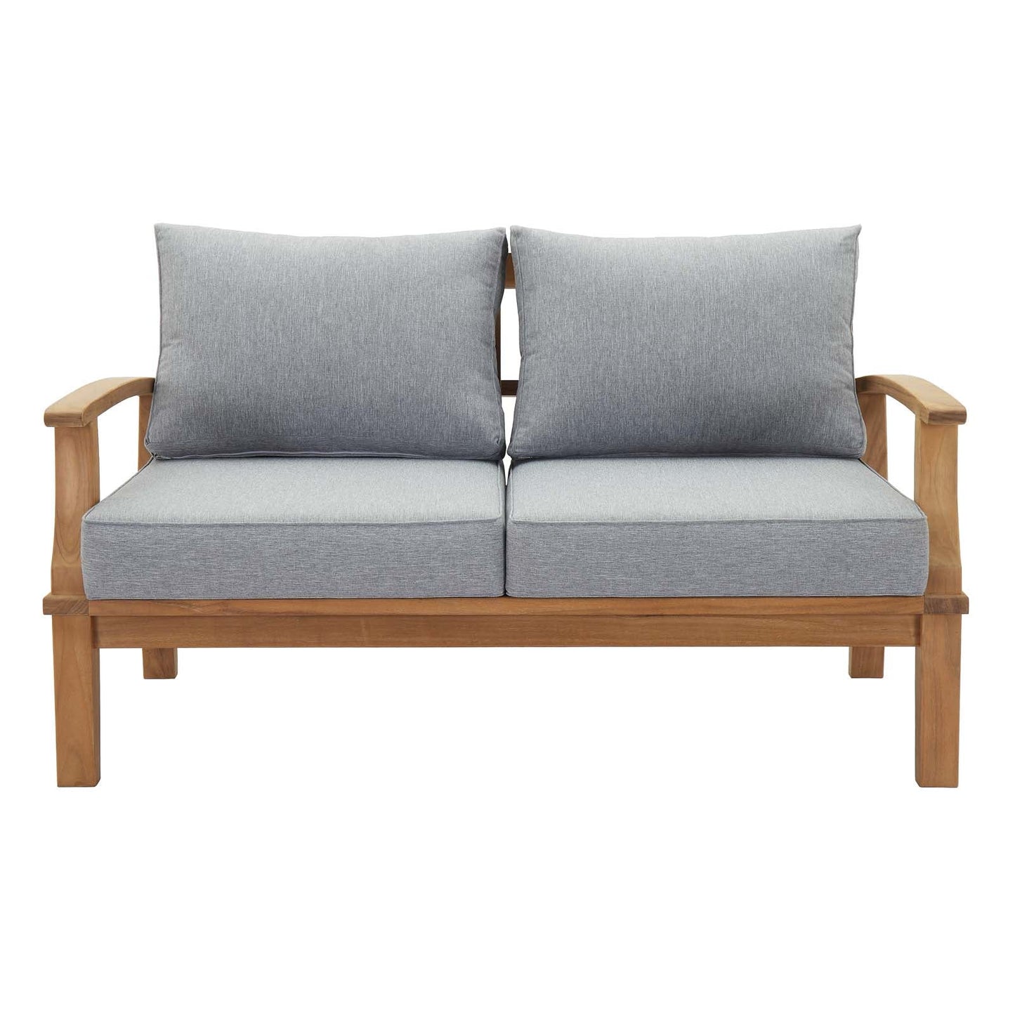 Modway furniture Marina Teak Wood Outdoor Loveseat - Luxurious All-Weather Seating for Your Patio & Garden Retreat - EEI-1144-NAT-GRY-SET