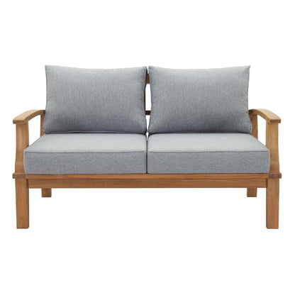 Modway furniture Marina Teak Wood Outdoor Loveseat - Luxurious All-Weather Seating for Your Patio & Garden Retreat - EEI-1144-NAT-GRY-SET