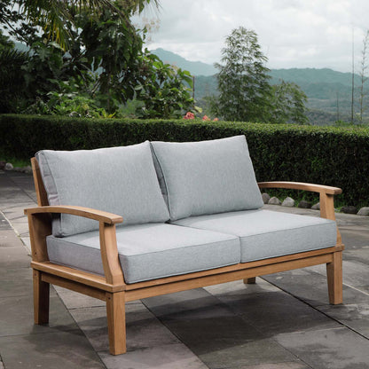 Modway furniture Marina Teak Wood Outdoor Loveseat - Luxurious All-Weather Seating for Your Patio & Garden Retreat - EEI-1144-NAT-GRY-SET