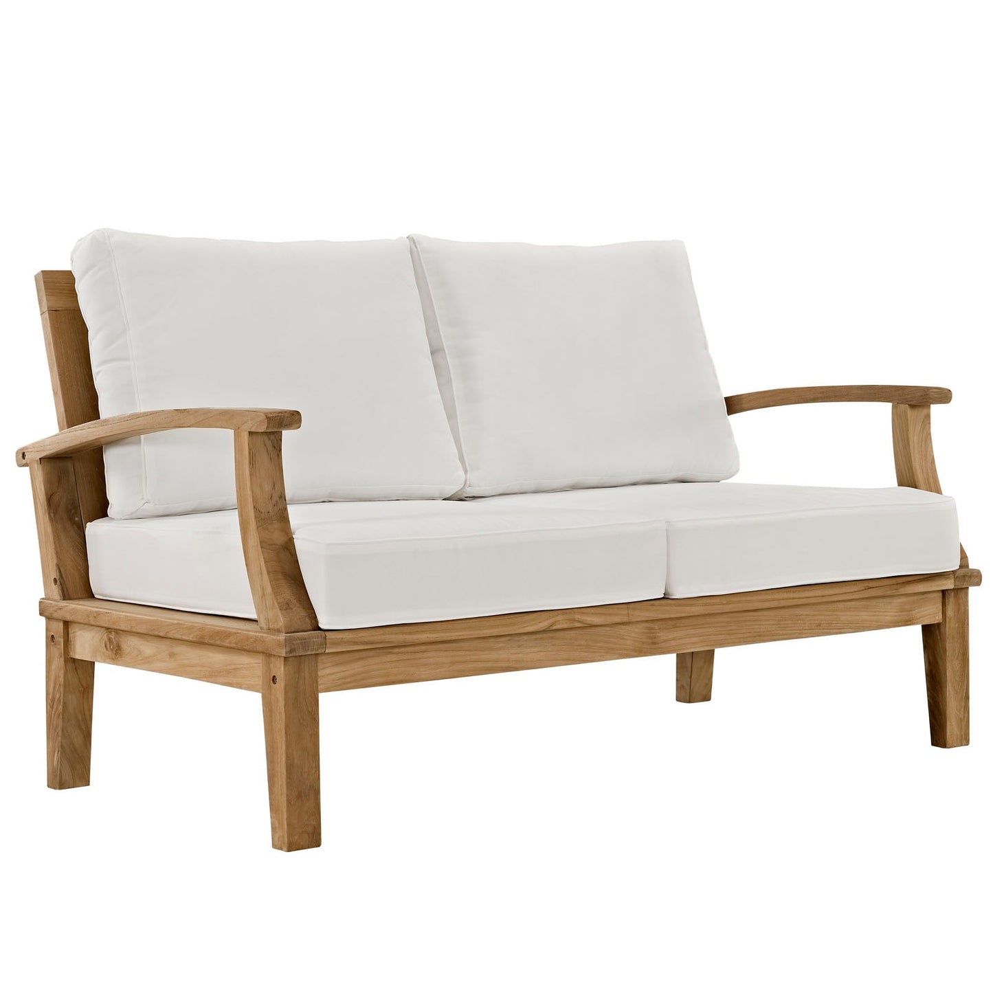 Modway furniture Marina Teak Wood Outdoor Loveseat - Luxurious All-Weather Seating for Your Patio & Garden Retreat - EEI-1144-NAT-GRY-SET