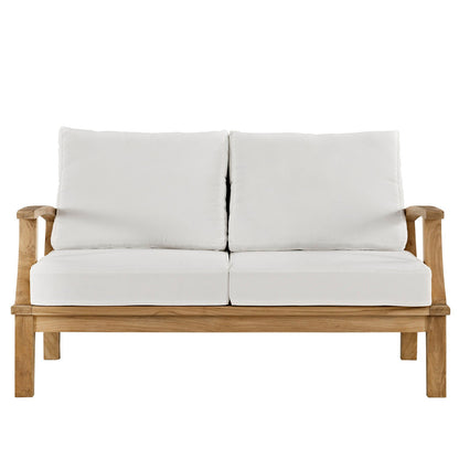 Modway furniture Marina Teak Wood Outdoor Loveseat - Luxurious All-Weather Seating for Your Patio & Garden Retreat - EEI-1144-NAT-GRY-SET