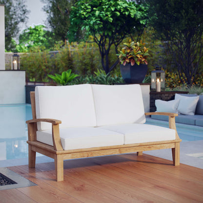 Modway furniture Marina Teak Wood Outdoor Loveseat - Luxurious All-Weather Seating for Your Patio & Garden Retreat - EEI-1144-NAT-GRY-SET