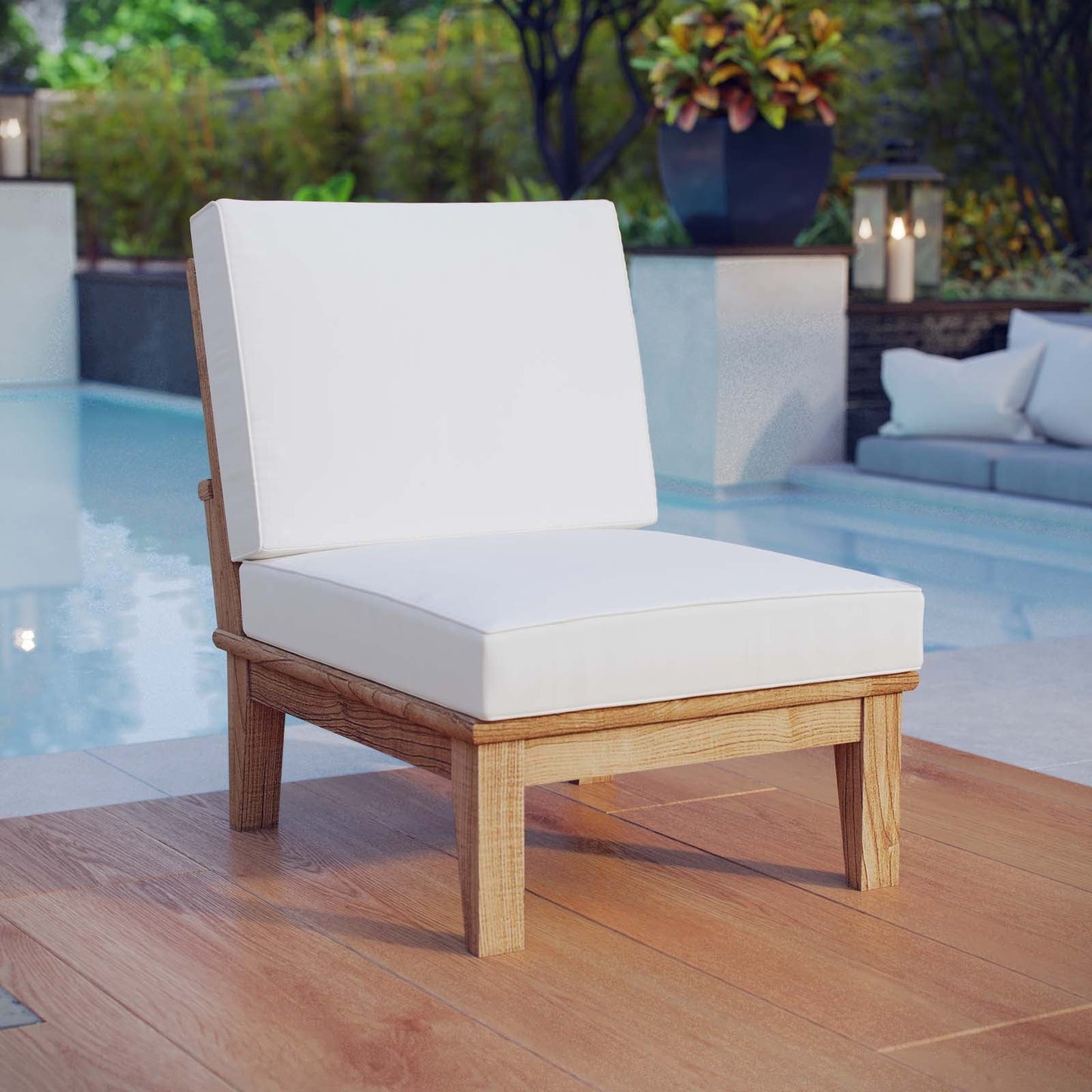 Modway Furniture Marina Armless Outdoor Patio Teak Sofa - EEI-1150-NAT-GRY-SET