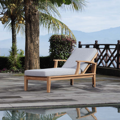 Modway Furniture Marina Outdoor Patio Teak Single Chaise - EEI-1151-NAT-WHI-SET