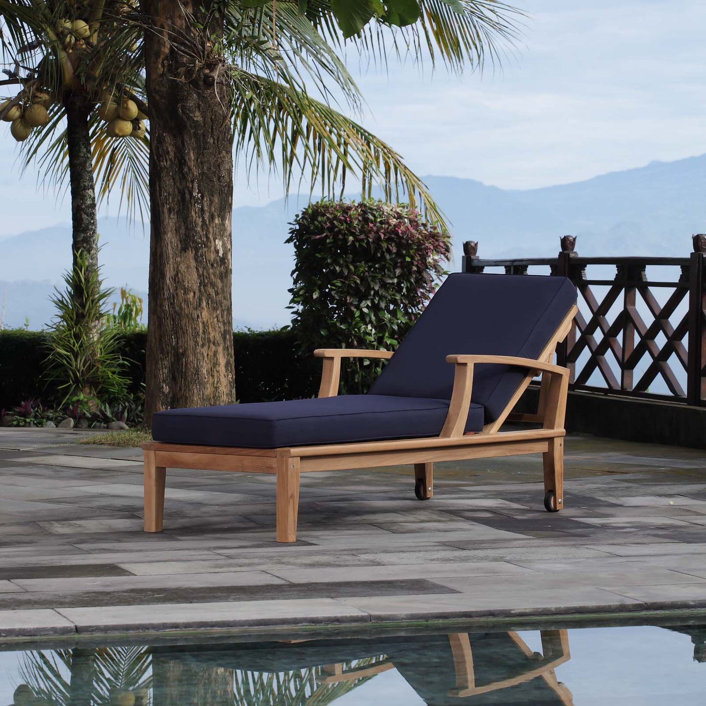 Modway Furniture Marina Outdoor Patio Teak Single Chaise - EEI-1151-NAT-WHI-SET