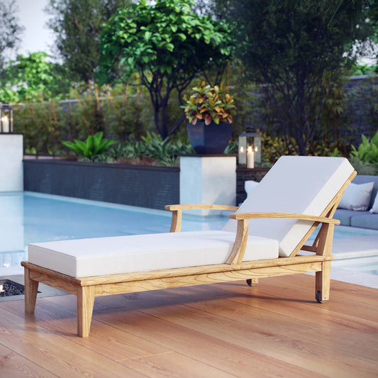 Modway Furniture Marina Outdoor Patio Teak Single Chaise - EEI-1151-NAT-WHI-SET