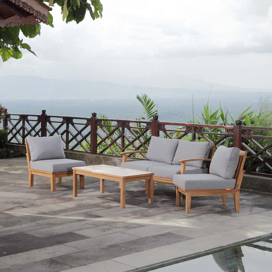 Modway Furniture Marina 5 Piece Outdoor Patio Teak Set by Modway – EEI-1477-NAT-GRY-SET