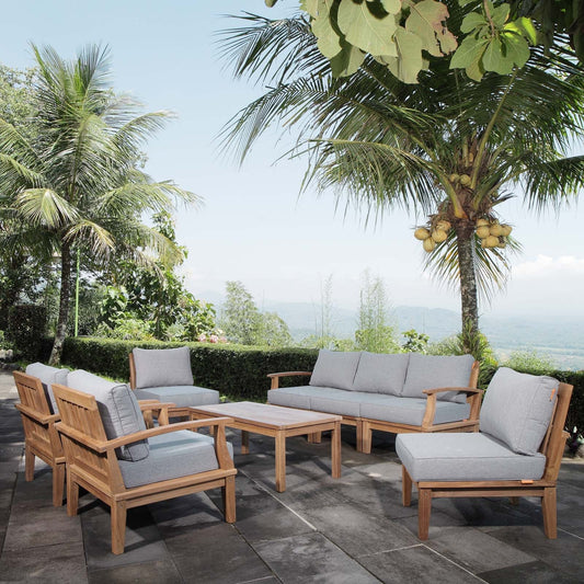 Modway Furniture Marina 8 Piece Outdoor Patio Teak Set by Modway – EEI-1479-NAT-GRY-SET