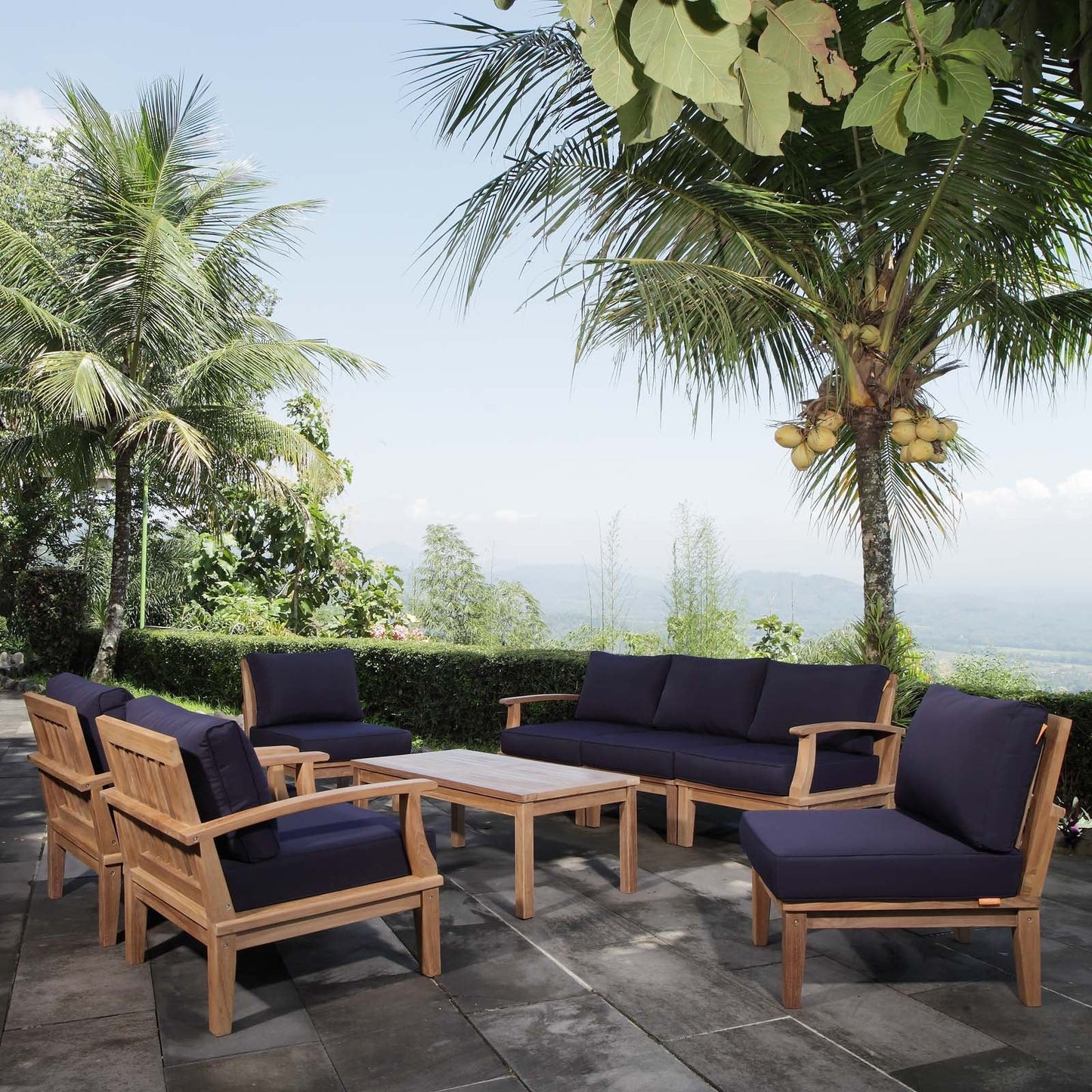 Modway Furniture Marina 8 Piece Outdoor Patio Teak Set by Modway – EEI-1479-NAT-GRY-SET