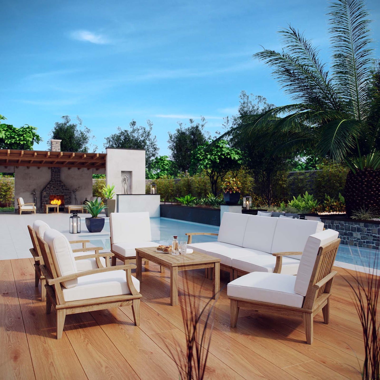 Modway Furniture Marina 8 Piece Outdoor Patio Teak Set by Modway – EEI-1479-NAT-GRY-SET