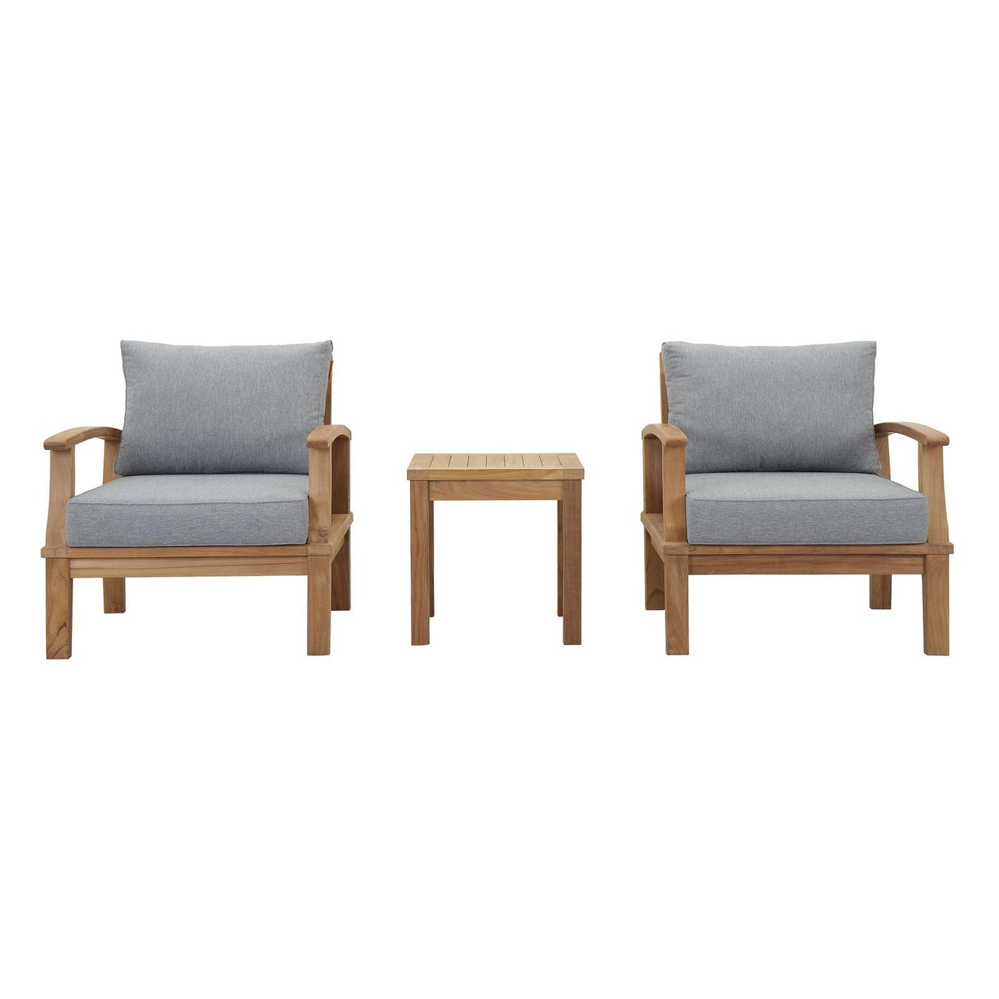 Modway Furniture Marina 3 Piece Outdoor Patio Teak Set – EEI-1487-NAT-GRY-SET
