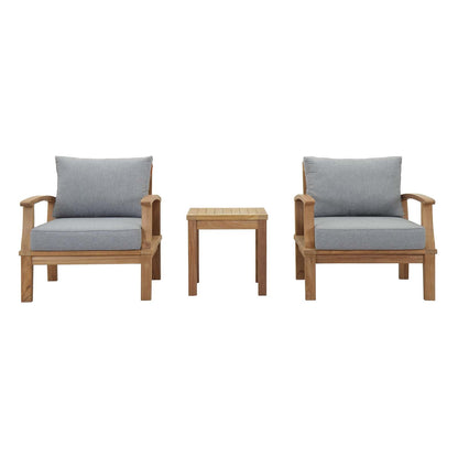 Modway Furniture Marina 3 Piece Outdoor Patio Teak Set – EEI-1487-NAT-GRY-SET