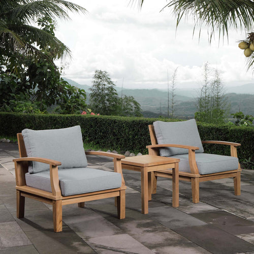 Modway Furniture Marina 3 Piece Outdoor Patio Teak Set – EEI-1487-NAT-GRY-SET