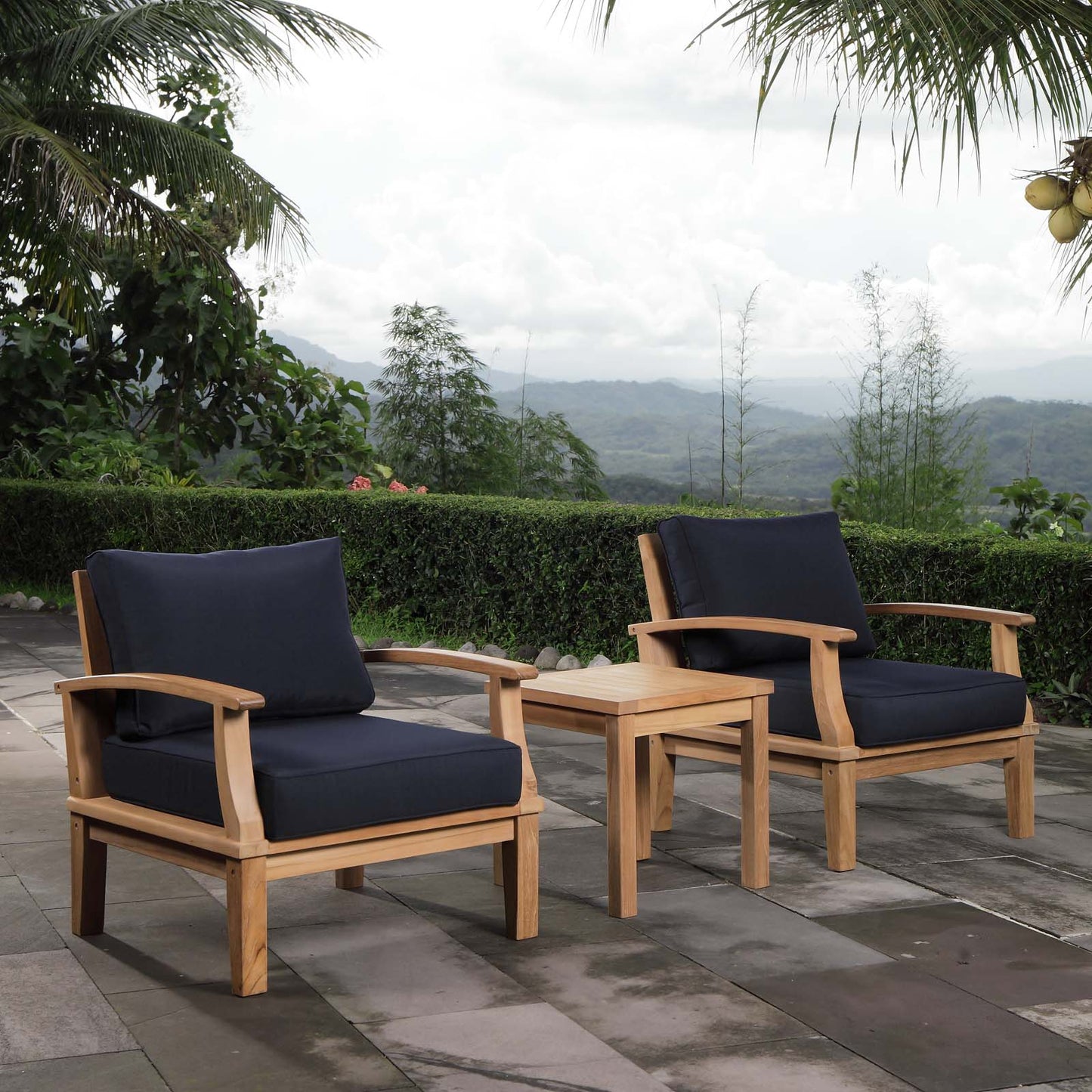Modway Furniture Marina 3 Piece Outdoor Patio Teak Set – EEI-1487-NAT-GRY-SET