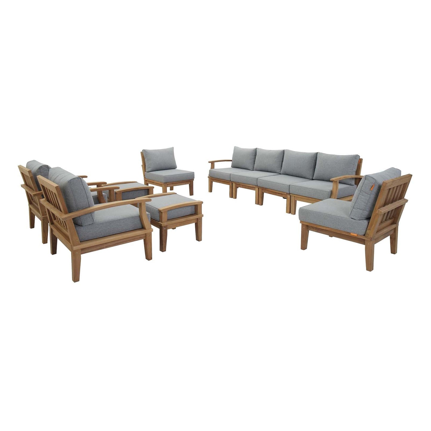 Modway Furniture Marina 10 Piece Outdoor Patio Teak Set by Modway - EEI-1489-NAT-GRY-SET
