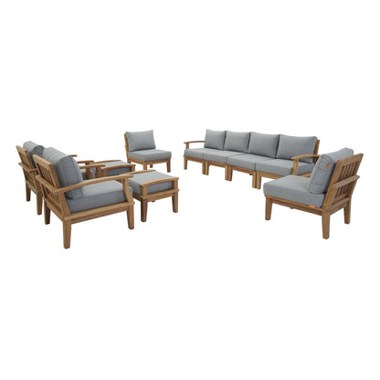 Modway Furniture Marina 10 Piece Outdoor Patio Teak Set by Modway - EEI-1489-NAT-GRY-SET