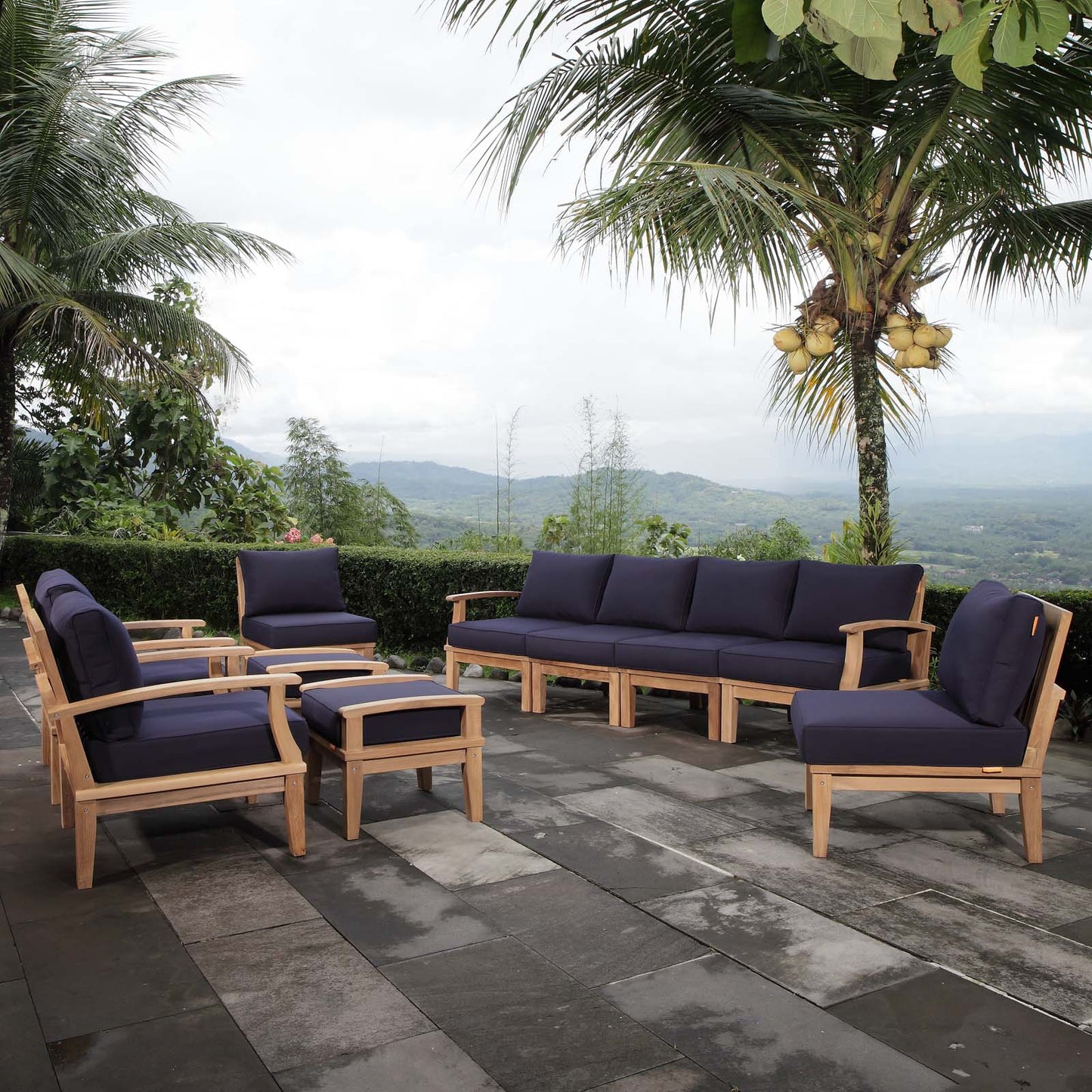 Modway Furniture Marina 10 Piece Outdoor Patio Teak Set by Modway - EEI-1489-NAT-GRY-SET