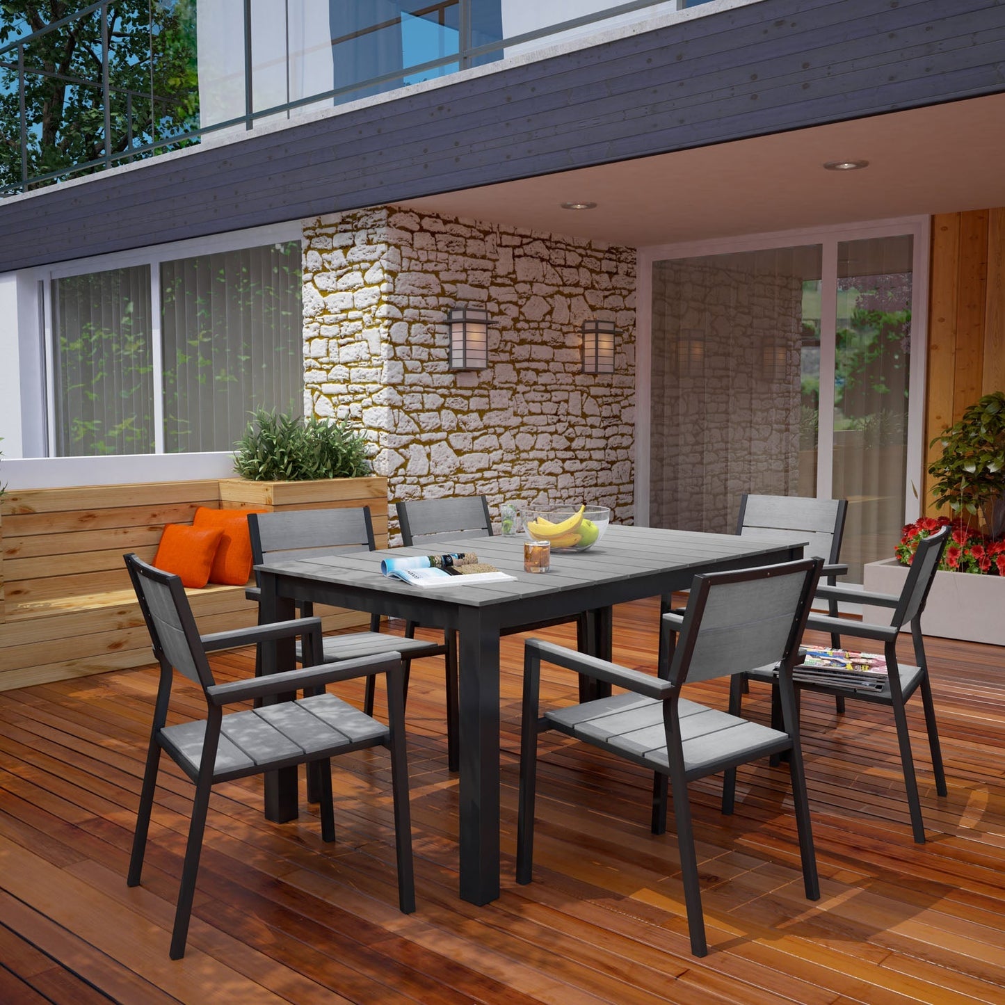 Modway Furniture Maine 7 Piece Outdoor Patio Dining Set - EEI-1749-BRN-GRY-SET